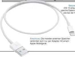  ??  ?? Anschluss: Die meisten externen Speicher verbinden sich nur per Adapter mit einem Apple-Mobilgerät.