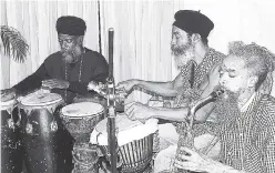  ??  ?? Maroghini (left), M’Bala (centre) and Hugh ‘Papi’ Pape adding music to the launch.