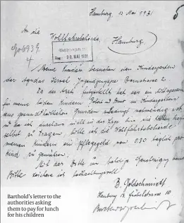  ??  ?? Barthold’s letter to the authoritie­s asking them to pay for lunch for his children