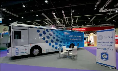  ?? Supplied photos ?? The UAE-made Eco-Bus on display at Abu Dhabi Sustainabi­lity Week 2018, which began on Monday. —