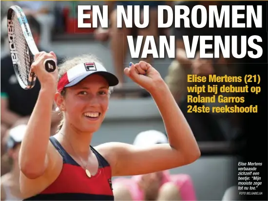  ?? FOTO BELGABELGA ?? Elise Mertens verbaasde zichzelf een beetje: “Mijn mooiste zege tot nu toe.”