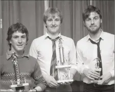  ??  ?? Michael Murphy, Patrick Mullett and Eamonn Sinnott at the 1981 Ross Celtic dinner dance.