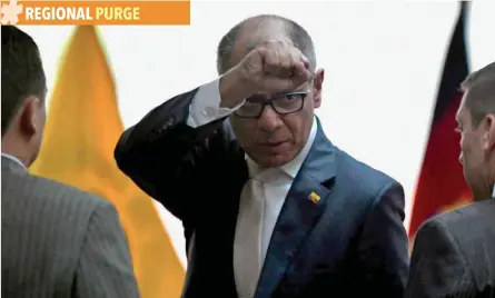  ?? — Reuters ?? Ecuadorean Vice President Jorge Glas reacts as he arrives to court, to attend his trial on bribery from Brazilian firm Odebrecht, in Quito, Ecuador.