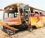  ??  ?? (Left) The mangled bus; (right) some of the victims in hospital