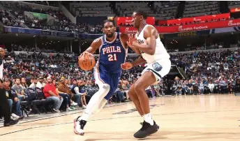  ?? Photo — AFP ?? Embiid dribbles the ball during the game against the Memphis Grizzlies at FedExForum in Memphis, Tennessee.