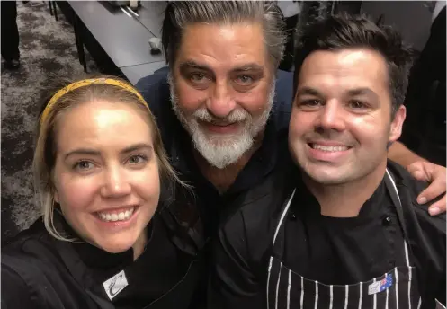  ??  ?? ABOVE / At work with Matt Preston, of MasterChef Australia fame, and Warren Mendes; mentor and freelance chef colleague.