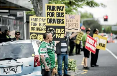  ?? CHRISTEL YARDLEY/
STUFF ?? Having living wage conditions in employment contracts could have helped to reduce the stress felt by Hamilton bus drivers who went on strike last year over their working conditions.