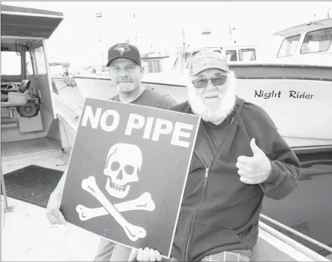  ?? SUEANN MUSICK/THE NEWS ?? Mike Noel, 37, and his father Wayne, 70, will be one of many fishermen taking part a #NoPipe Land and Sea Rally today in Pictou. The Noels say fishermen don’t trust that their fishery won’t be harmed by Northern Pulp’s plans to pump effluent into the Northumber­land Strait. In their opinion, no guarantees mean no pipe.