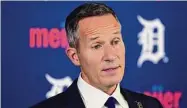  ?? Carlos Osorio/Associated Press ?? Detroit Tigers baseball team owner Chris Ilitch addresses the media during a baseball news conference last year in Detroit. Concerned over a possible bankruptcy of the company that owns local broadcasti­ng rights for 14 of the 30 teams, Major League Baseball has formed a new economic study committee that will gather next week at the owners’ meetings in Palm Beach, Fla.