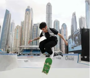  ?? Chris Whiteoak / The National ?? Aram Sabbah, who started skateboard­ing when he was 14, is competing in Dubai for an Olympics place and ‘representi­ng his people’