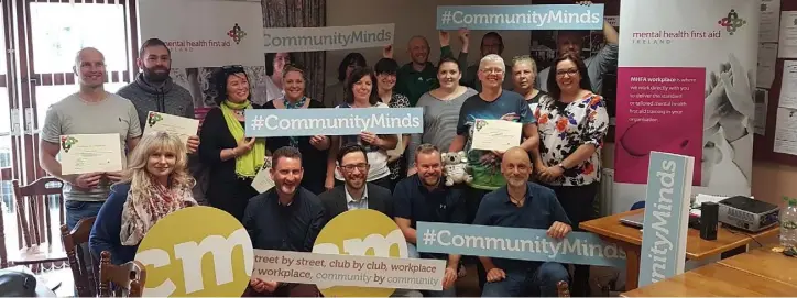  ??  ?? The first batch of trained members of CommunityM­inders pictured with the new organisati­on’s founders Leonard Kelly, Vincent Byrne and Alan and Bernadette Doolan.