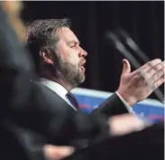  ?? JOSHUA A. BICKEL/POOL/OHIO DEBATE COMMISSION ?? U.S. Senate Republican candidate J.D. Vance gives a response during Ohio’s U.S. Senate Republican Primary Debate at Central State University in March.