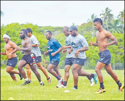  ?? Picture: ELIKI NUKUTABU ?? Members of the Kaiviti Silktail rugby league during a training session at Buckhurst Park in Suva.