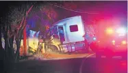  ?? JIM THOMPSON/JOURNAL ?? A semitraile­r truck wrecked off the road in southwest Albuquerqu­e after a pursuit with deputies on Thursday night.