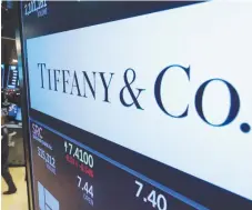  ??  ?? Tiffany &amp; Co.logo on the floor of the New York Stock Exchange,