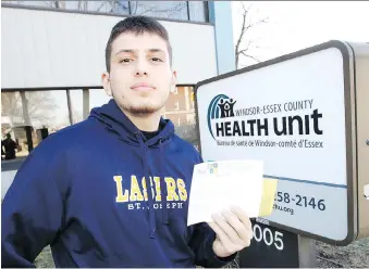  ?? NICK BRANCACCIO ?? St. Joseph’s Grade 11 student Ali Abouzeeni, 16, has received a letter from the Windsor-Essex County Health Unit allowing him to return to class. Abouzeeni’s immunizati­on chart is now up to date.