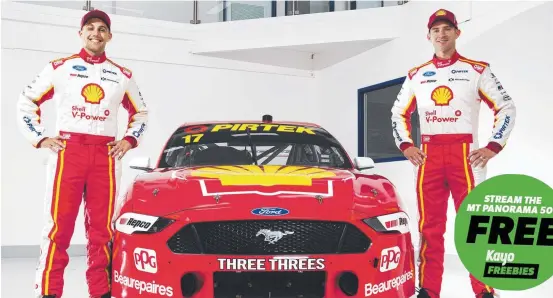 ??  ?? Shell V-Power Racing Team drivers Anton de Pasquale and Will Davison with a Dick Johnson Racing Mustang.
Picture: Nigel Hallett