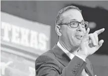  ?? Eric Gay / Associated Press ?? The engaging personalit­y Chris Del Conte demonstrat­ed Monday will be needed as he tries to work with UT’s boosters.