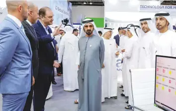  ?? WAM ?? ■ Shaikh Mohammad visited the stands of various leading companies including GE Healthcare, Cleveland Clinic, Healthcare Spain, Siemens and Philips at the Arab Health yesterday.