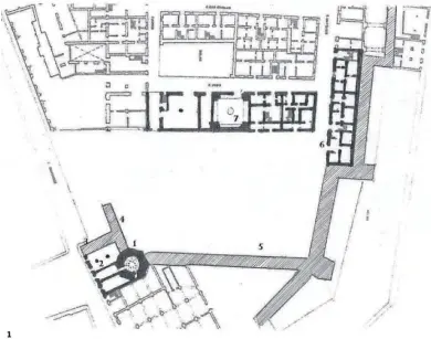  ??  ?? 1. Plano esquemátic­o sobre la situación de los edificio en el antiguo Corral de las Herrerías.