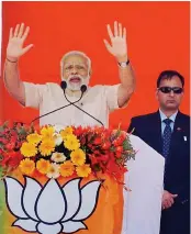  ??  ?? Prime Minister Narendra Modi addresses an election rally at Mau in Uttar Pradesh on Monday. —