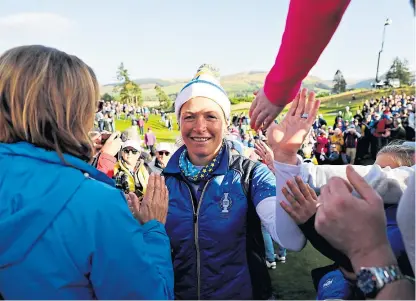  ?? Picture: Getty. ?? Suzann Pettersen of Team Europe celebrates her team winning the Solheim Cup.