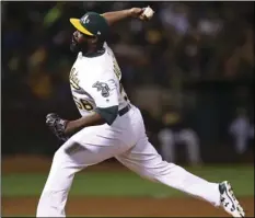  ??  ?? This Aug. 14, file photo shows Oakland Athletics’ Fernando Rodney working against the Seattle Mariners in the eighth inning of a baseball game, in Oakland, Calif. AP PHOTO/BEN MARGOT