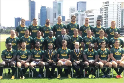  ??  ?? CLASS OF 2017: Front row, from left: Trevor Nyakane, Francois Hougaard, Siya Kolisi, Allister Coetzee (head coach), Eben Etzebeth (captain), Ian Schwartz (team manager), Tendai Mtawarira, Jan Serfontein, Coenie Oosthuizen; Second row, from left: Ross...