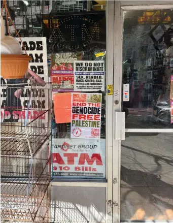  ?? ‘FREE PALESTINE’ poster on a Brooklyn storefront. (Brian Blum) ??