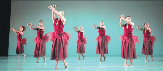  ?? JOHN HOGG ?? Dada Masilo, front, leads her company in the South African-inflected version of Giselle, which opens Danse Danse’s 2018-19 season.