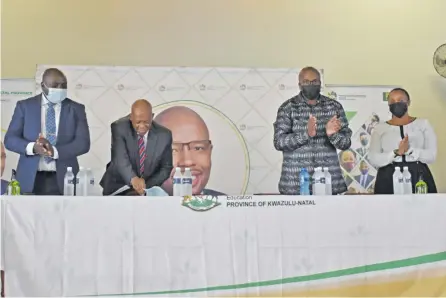  ?? ?? Pictured from left is Education district director Sqhamu Mabinza, deputy director Dr. Barney Mthembu, operations director Dr. David Chonco and Nokuthula Msimang, from Msunduzi Municipali­ty, at the 2023 school admissions launch programme.