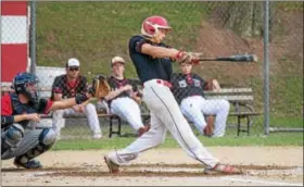  ?? DENNIS KRUMANOCKE­R - FOR DIGITAL FIRST MEDIA ?? Hamburg’s Janson Youndt hit .500 for the Pa. Legion Division 2 state champion Reds.