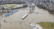  ??  ?? In this aerial image, the Elkhart Central High School football field is flooded on Wednesday in Elkhart, Ind. SANTIAGO FLORES/SOUTH BEND TRIBUNE VIA AP