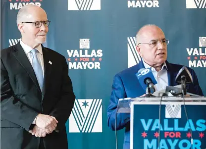 ?? PAT NABONG/SUN-TIMES ?? Gery Chico (right) endorsed Paul Vallas on Friday in the runoff for mayor.