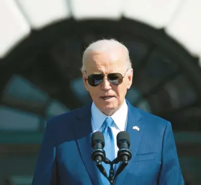  ?? SUSAN WALSH/AP ?? President Joe Biden speaks at Japanese Prime Minister Fumio Kishida’s state arrival ceremony April 10 at the White House.