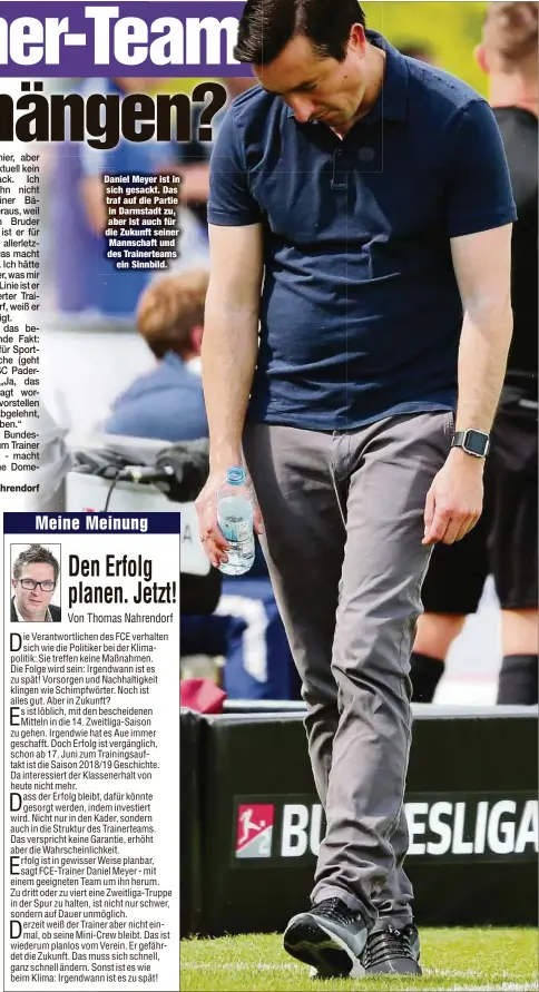  ??  ?? Daniel Meyer ist in sich gesackt. Das traf auf die Partie in Darmstadt zu, aber ist auch für die Zukunft seiner Mannschaft und des Trainertea­ms
ein Sinnbild.