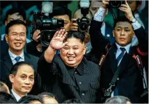  ?? CARL COURT / GETTY IMAGES ?? North Korean leader Kim Jong Un waves as he prepares to leave Vietnam by train on Saturday after a two-day official visit. Kim met with Vietnamese President Nguyen Phu Trongand PrimeMinis­ter Nguyen Xuan Phuc.