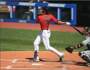  ?? TIM PHILLIS — FOR THE NEWS-HERALD ?? Bradley Zimmer watches his home run during the Indians’ win over the White Sox on July 28, 2020.