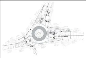  ?? COURTESY OF NORWICH PUBLIC WORKS DEPARTMENT ?? A rendering of the plans for the roundabout proposed for Franklin Square in downtown Norwich.