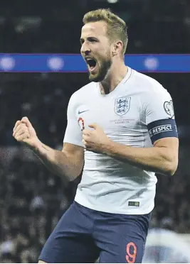  ?? Picture: AFP ?? ON SONG. England captain striker Harry Kane celebrates after scoring a goal during the Uefa Euro 2020 qualifier against Montenegro at Wembley on Thursday night.