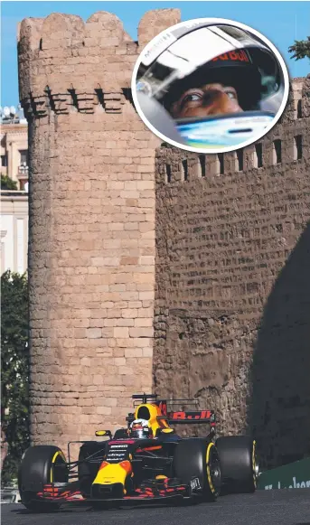  ?? Picture: GETTY IMAGES ?? Australia’s Daniel Ricciardo pilots his Red Bull car during practice for the Azerbaijan Formula One Grand Prix at Baku City Circuit yesterday