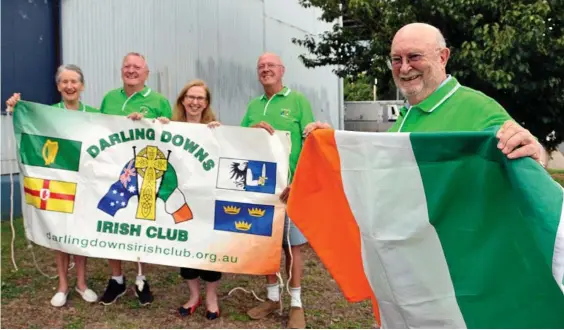  ?? Photo: Alexia Austin ?? PROUD SUPPORTERS: Derm Guerin (front) is preparing for the St Patrick’s Day parade with (from left) Margaret O’Mara, Kevin Chase, Aileen Cater-Steel and Ian Chase.