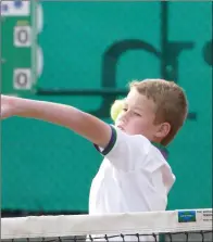  ??  ?? Junior member and ballboy Colclough Byrne in action.