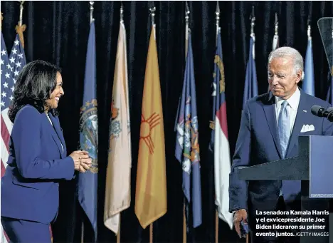  ?? /GETTY IMAGES ?? La senadora Kamala Harris y el exvicepres­idente Joe Biden lideraron su primer evento juntos.