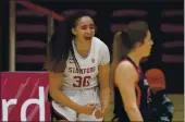  ?? JEFF CHIU – THE ASSOCIATED PRESS ?? Stanford guard and Santa Cruz native Haley Jones (30) celebrates after scoring against Arizona on Monday.