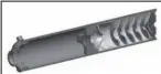  ??  ?? HEL M4A消声器的3D建­模半剖图。图中可见，其内部设有6个消声碗