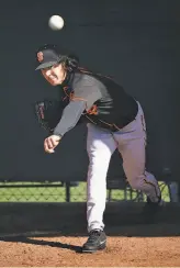  ??  ?? From left, Wandy Peralta, Jake McGee and Scott Kazmir are among the lefthander­s who are vying for significan­t roles in the Giants’ bullpen.