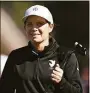  ?? Orlando Ramirez / Getty Images ?? Soccer player Mia Hamm reacts during the Chevron Challenge Champions vs. Champions at The Hay in Pebble Beach, Calif.