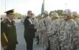  ??  ?? Turkey’s President Recep Tayyip Erdogan meets Turkish soldiers during his visit to the Qatari-Turkish Armed Forces Land Command Base yesterday. — AP