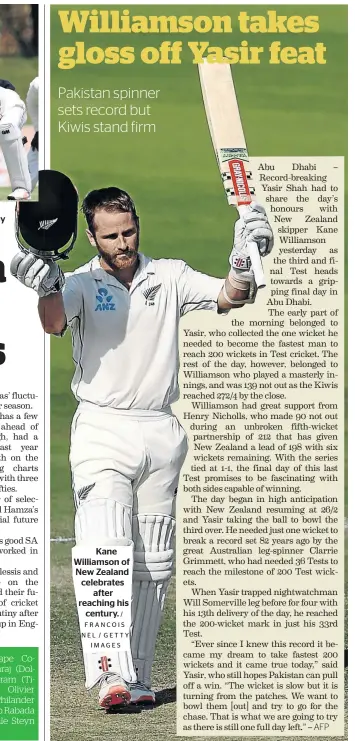  ?? / FRANCOIS NEL / GETTY IMAGES ?? Kane Williamson of New Zealand celebrates after reaching his century.